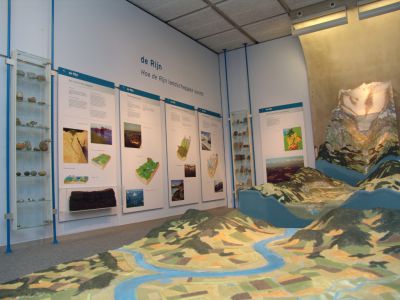De maquette van de Rijn in de tentoonstellingszaal